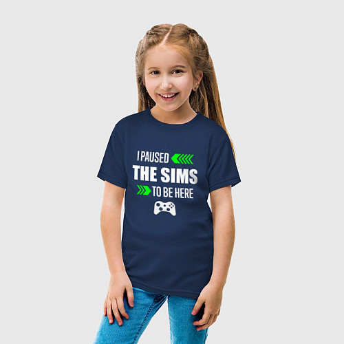 Детская футболка I Paused The Sims To Be Here с зелеными стрелками / Тёмно-синий – фото 4