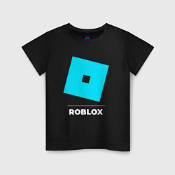 Футболка хлопковая детская Символ Roblox в неоновых цветах, цвет: черный