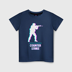 Футболка хлопковая детская Counter Strike в стиле Glitch - Баги Графики, цвет: тёмно-синий