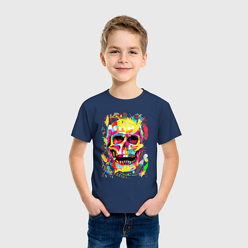 Детская футболка Красочный стилизованный череп / Тёмно-синий – фото 3