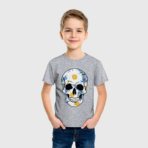 Детская футболка Ромашковый череп / Меланж – фото 3
