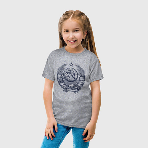 Детская футболка Серп и молот СССР синего цвета / Меланж – фото 4