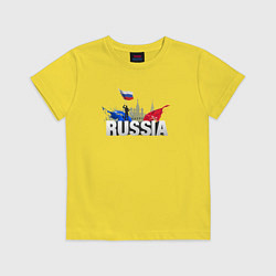 Футболка хлопковая детская Russia объемный текст, цвет: желтый