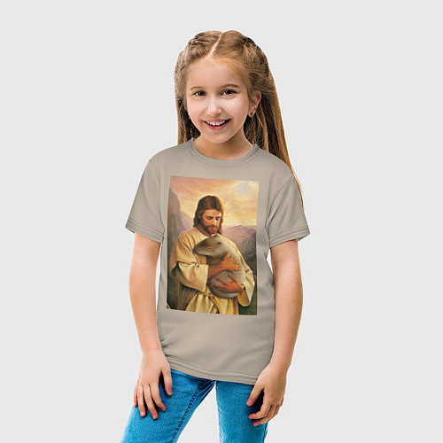 Детская футболка Иисус и капибара / Миндальный – фото 4