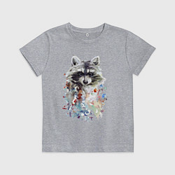 Детская футболка Мордочка енота - акварель