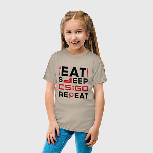 Детская футболка Надпись: eat sleep Counter Strike repeat / Миндальный – фото 4