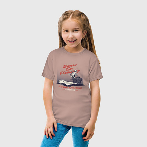 Детская футболка Рожден рыбаком / Пыльно-розовый – фото 4