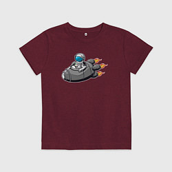 Футболка хлопковая детская Космонавт летит в ракете, цвет: меланж-бордовый