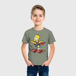 Футболка хлопковая детская Барт Симпсон - крутой скейтер, цвет: авокадо — фото 2