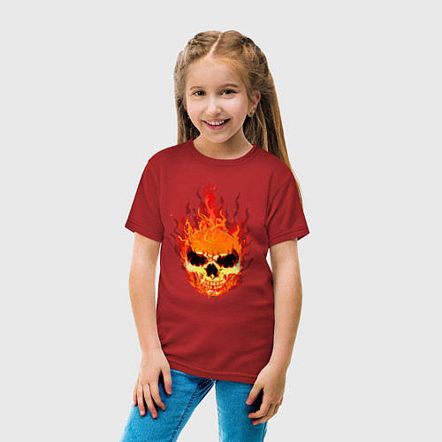 Детская футболка Огненный злой череп / Красный – фото 4