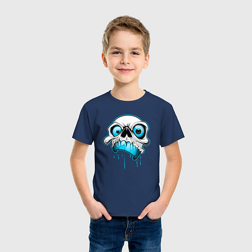 Детская футболка Череп в голубых красках / Тёмно-синий – фото 3