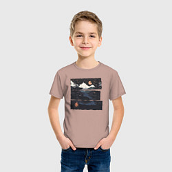 Футболка хлопковая детская Оранжевая луна и медведь в гамаке, цвет: пыльно-розовый — фото 2