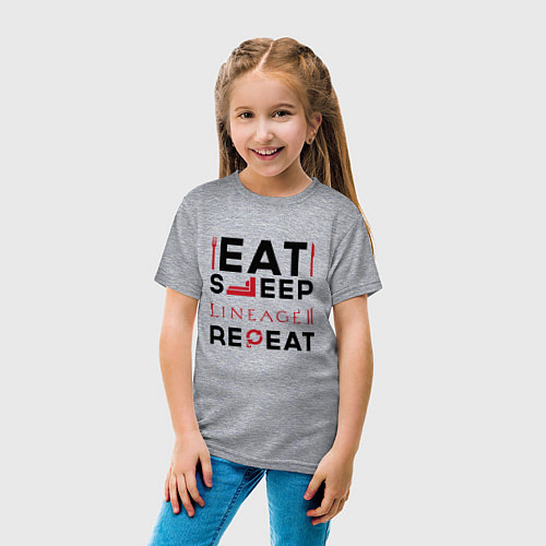Детская футболка Надпись: eat sleep Lineage 2 repeat / Меланж – фото 4