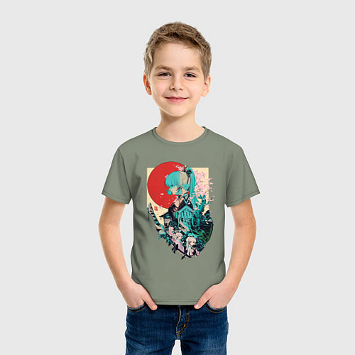 Детская футболка Аяка самурай - Геншин Импакт / Авокадо – фото 3