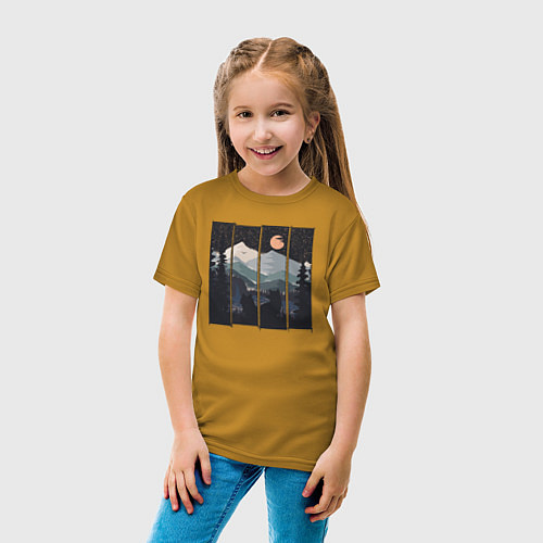 Детская футболка Оранжевая луна и лисы / Горчичный – фото 4