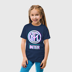 Футболка хлопковая детская Inter FC в стиле glitch, цвет: тёмно-синий — фото 2