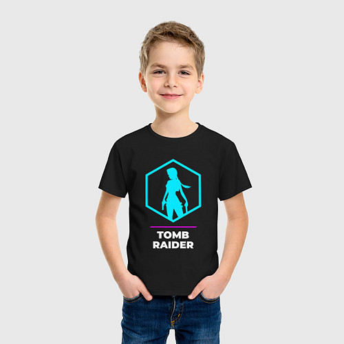 Детская футболка Символ Tomb Raider в неоновых цветах / Черный – фото 3