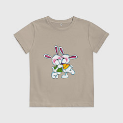 Футболка хлопковая детская Пара влюбленных заек, цвет: миндальный