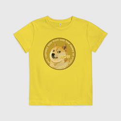 Футболка хлопковая детская Иронизирующая монета с Доге, цвет: желтый