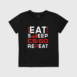 Футболка хлопковая детская Надпись eat sleep Counter Strike repeat, цвет: черный