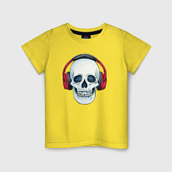 Футболка хлопковая детская Череп в наушниках обожает музыку, цвет: желтый