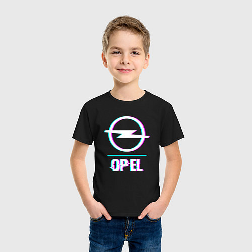 Детская футболка Значок Opel в стиле glitch / Черный – фото 3