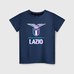 Футболка хлопковая детская Lazio FC в стиле glitch, цвет: тёмно-синий