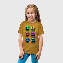 Футболка хлопковая детская Шесть разноцветных смайликов - horror, цвет: горчичный — фото 2