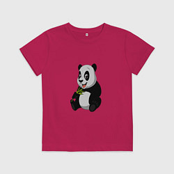 Футболка хлопковая детская Панда ест бамбук, цвет: маджента