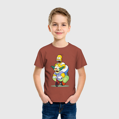 Детская футболка Гомер Симпсон и Клоун Красти едут на детском велос / Кирпичный – фото 3