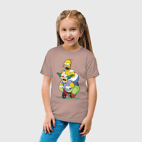 Детская футболка Гомер Симпсон и Клоун Красти едут на детском велос / Пыльно-розовый – фото 4