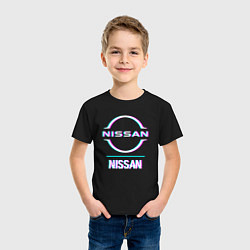 Футболка хлопковая детская Значок Nissan в стиле glitch, цвет: черный — фото 2