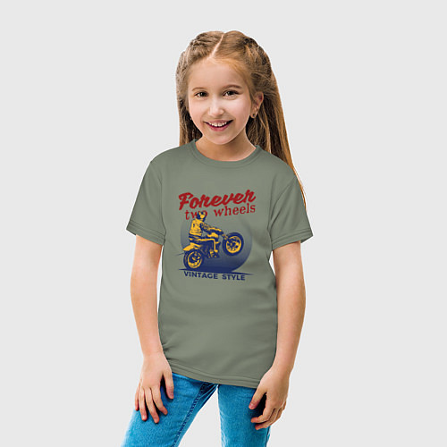 Детская футболка Винтажный стиль мотоциклист / Авокадо – фото 4