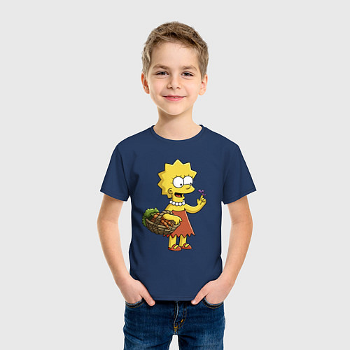 Детская футболка Lisa Simpson с гусеницей на даче / Тёмно-синий – фото 3
