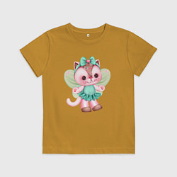Футболка хлопковая детская Волшебная кошечка, цвет: горчичный