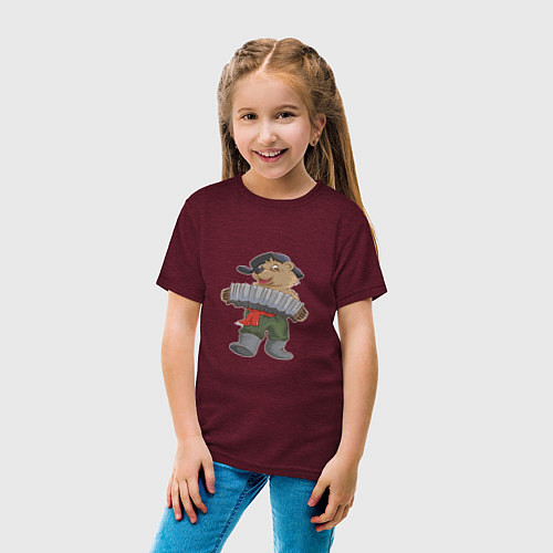 Детская футболка Медведь играет на гармошке / Меланж-бордовый – фото 4