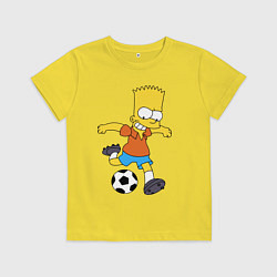 Футболка хлопковая детская Барт Симпсон бьёт по футбольному мячу, цвет: желтый