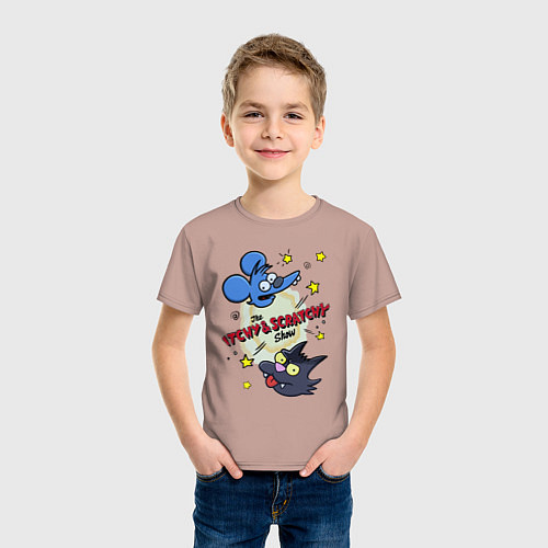 Детская футболка Симпсоны - шоу Щекотки и Царапки / Пыльно-розовый – фото 3