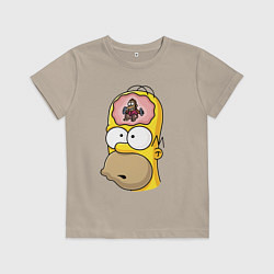 Детская футболка Мартышка бьёт в тарелки в голове Гомера Симпсона