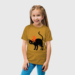 Футболка хлопковая детская Чёрный хэллоуинский котик, цвет: горчичный — фото 2