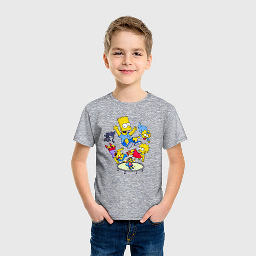 Детская футболка Персонажи из мультфильма Симпсоны прыгают на батут / Меланж – фото 3
