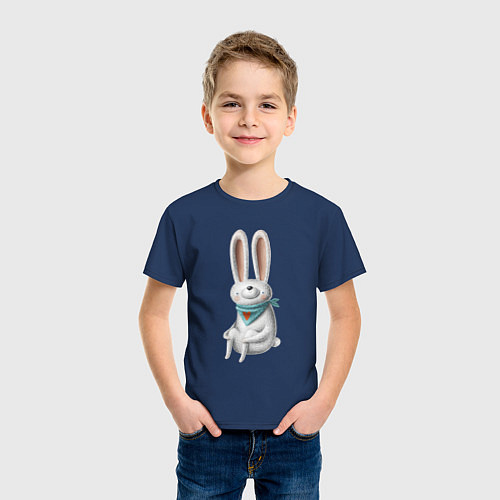 Детская футболка Сидячий зайчик / Тёмно-синий – фото 3