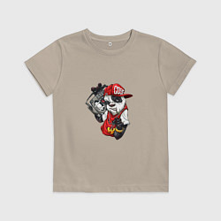 Футболка хлопковая детская Панда с магнитофоном, цвет: миндальный