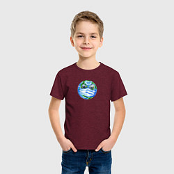 Футболка хлопковая детская Злая планета Земля в маске рисунок, цвет: меланж-бордовый — фото 2