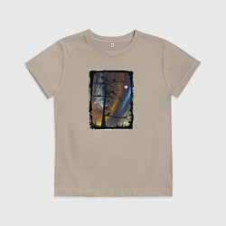 Детская футболка Кошки на дереве и северное сияние