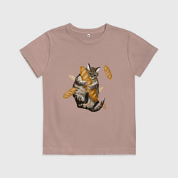 Футболка хлопковая детская Котик и батон, цвет: пыльно-розовый