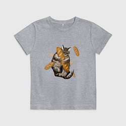 Футболка хлопковая детская Котик и батон, цвет: меланж