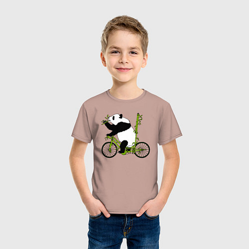 Детская футболка Панда на велосипеде с бамбуком / Пыльно-розовый – фото 3