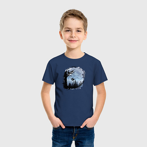 Детская футболка Лисичка на качелях / Тёмно-синий – фото 3
