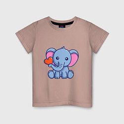Футболка хлопковая детская Love Elephant, цвет: пыльно-розовый